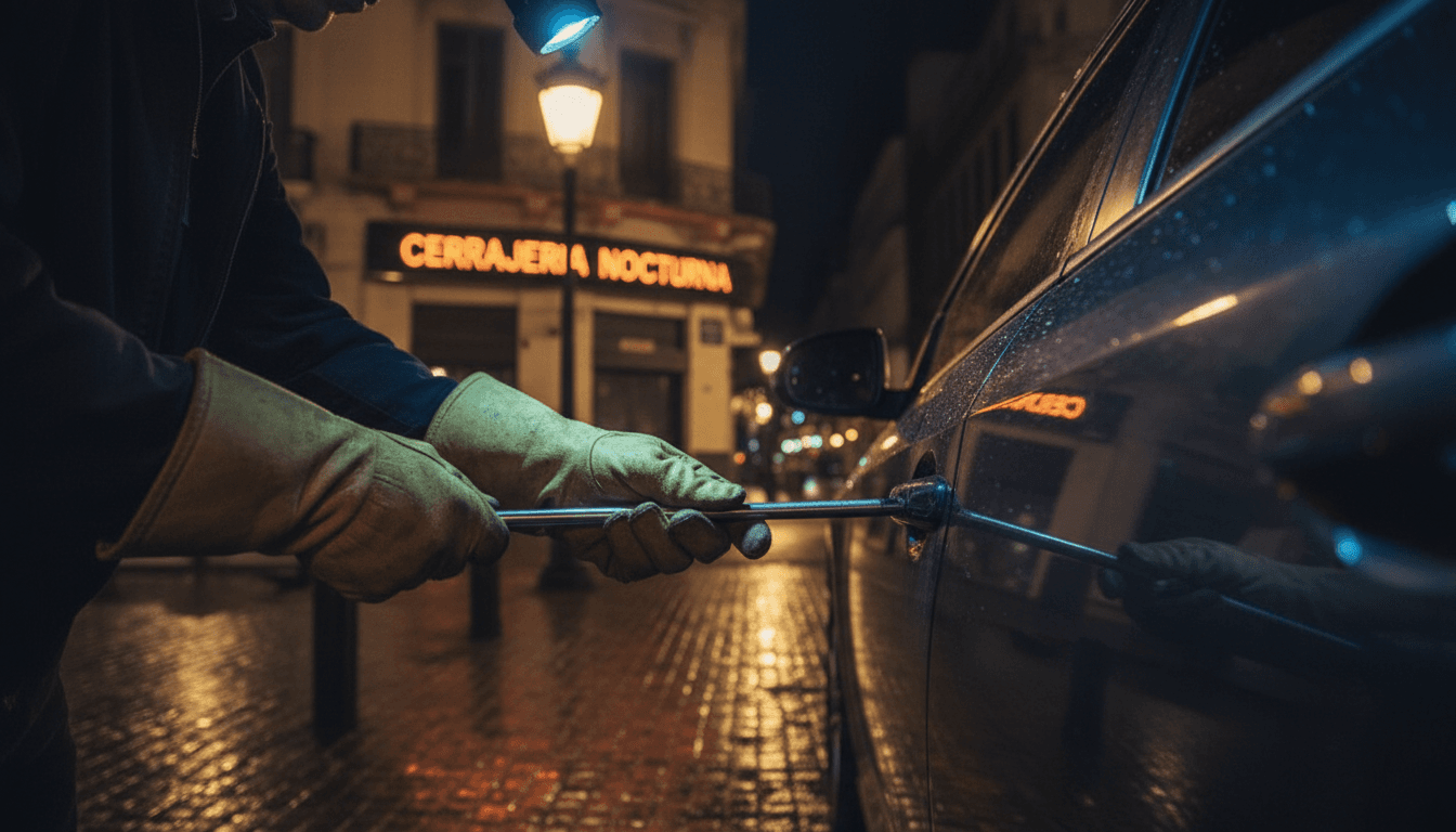 Cerrajero automotriz trabajando en una puerta de auto en Buenos Aires